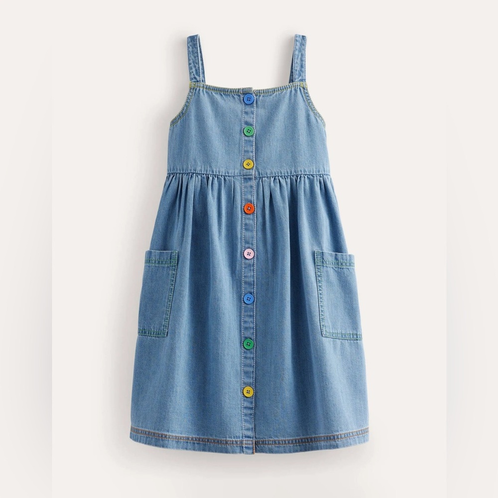 Mini Boden Girls Button-Down Dress with Colorful Buttons